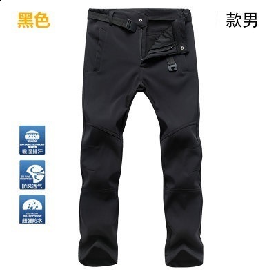 Outdoor soft shell assault pants for men waterproof and windproof skiing pants thickened warm with fleece pants solid color outdoor hiking pants for w