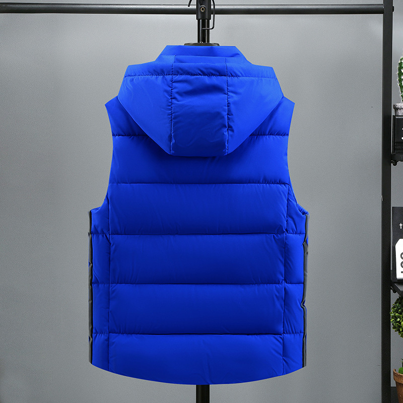 New In Men's Vest Hooded Warm Demi-season Turtleneck Sleeveless Jacket Cotton Padded Waistcoat Male Work Wear Blue 8XL 130KG