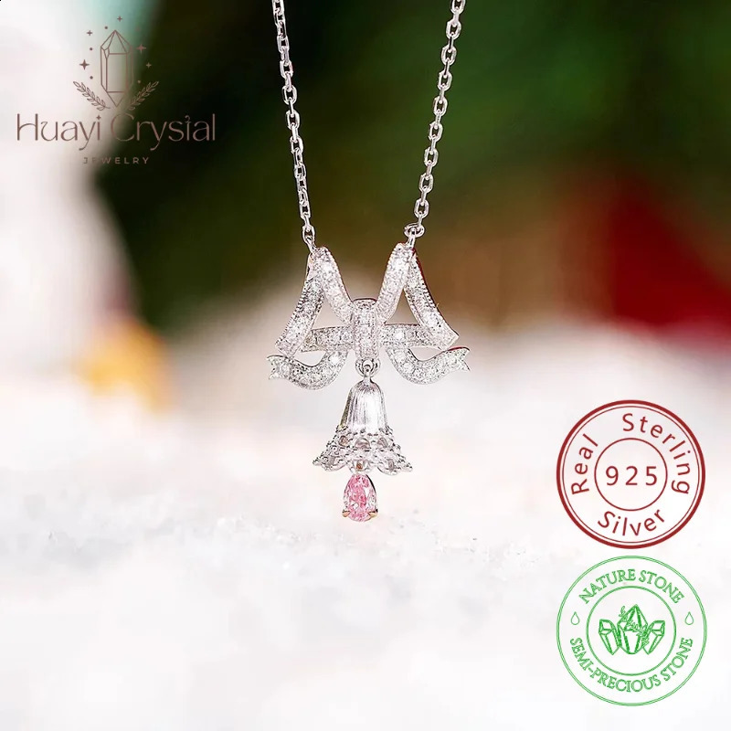 925 Sterling silver Womens Necklace Three Dimensional Bow Bell Exquisite Romantic Pendant Christmas Gift 241220