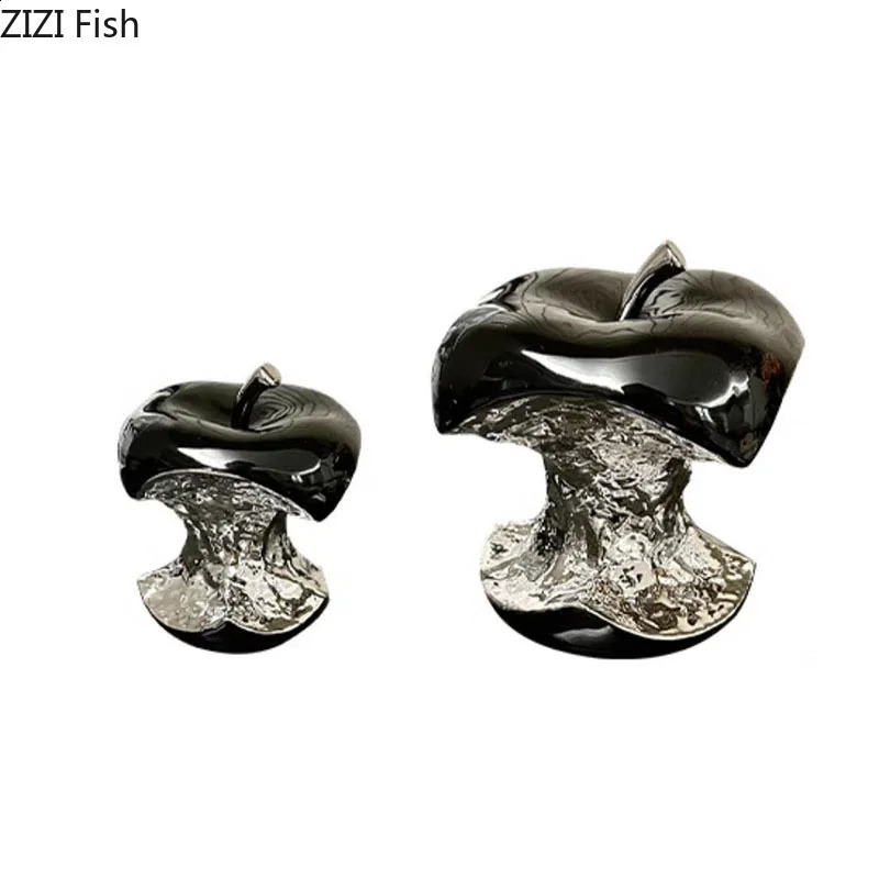 A Gnawed Apple Artworks Silver-plated Fruits Statue Desk Decoration Ornaments Ceramic Crafts Sculpture Room Aesthetic Decor 241223