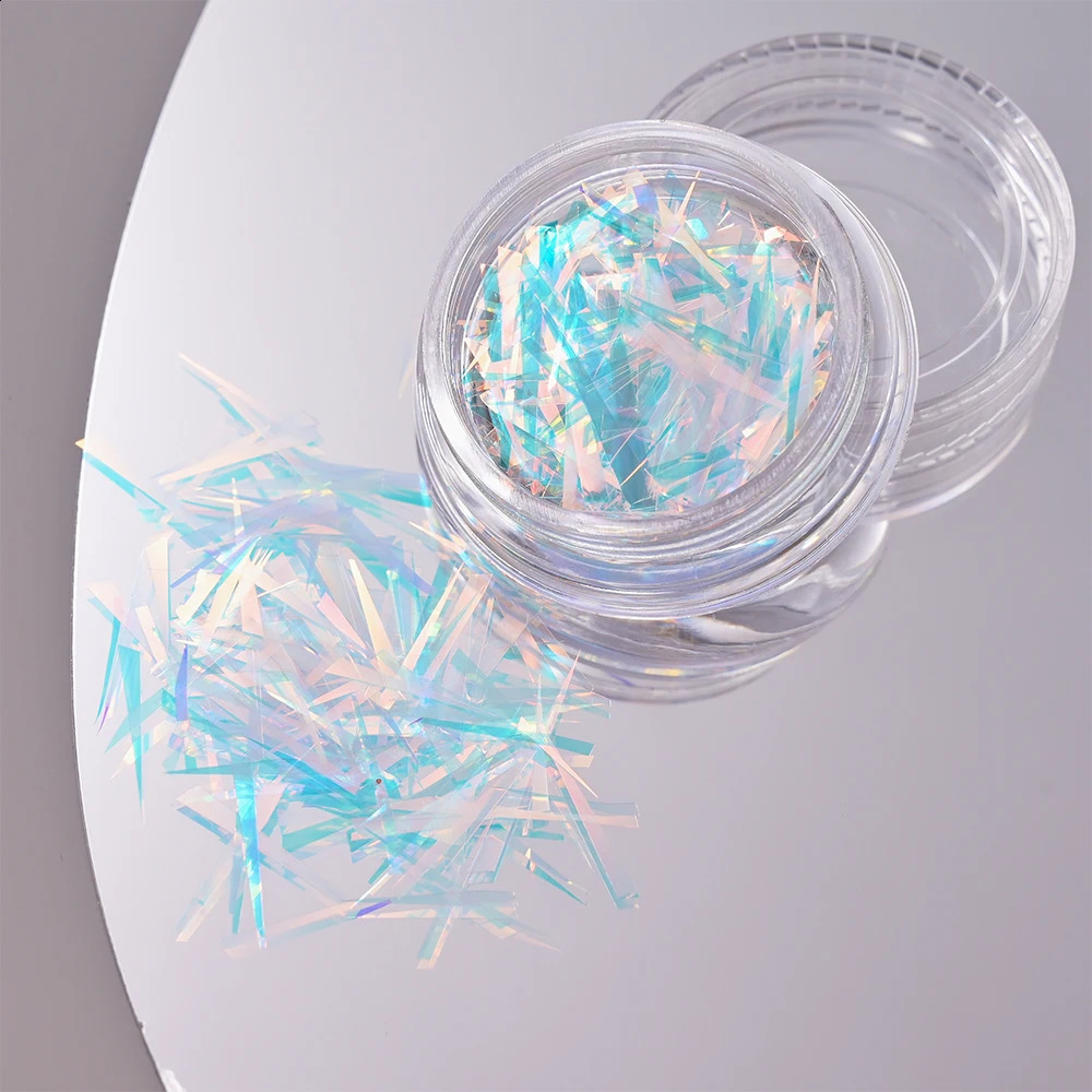 1 Jar Glass Effect Line Nail Sticker Decoration Aurora Glass-Paper Nail Art Sequins Glitter Decals Clear Color Accessories 241223
