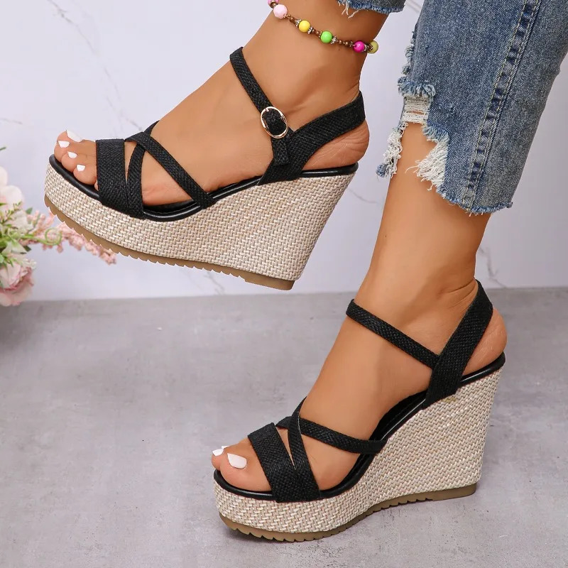 Fashion Wedges Shoe Summer Platform High Heel Female Buckle Sandals Sexy Bohemia Style Mujer Womens 2024 241213