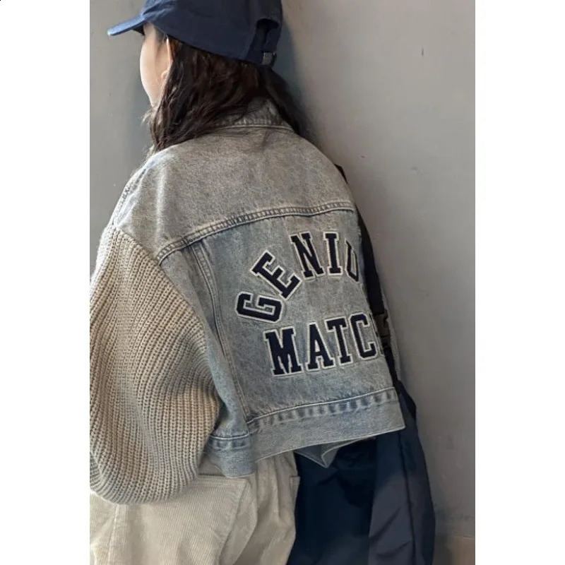 Girls Denim Jackets Childrens Autumn Jackets Boys Medium Large Kids Wool Long Sleeved Clothes Lapel Denim Cardigan Jackets 241223