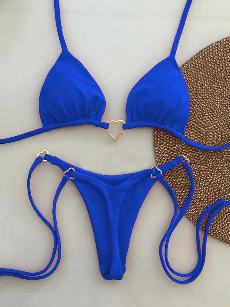 OIINAA Bathing Suit Women Sexy Solid Swimsuit Heart Metal Ring Bikini Set Drawstring Two-piece Beach Wear Lace Up Split BiquinisXJ241223