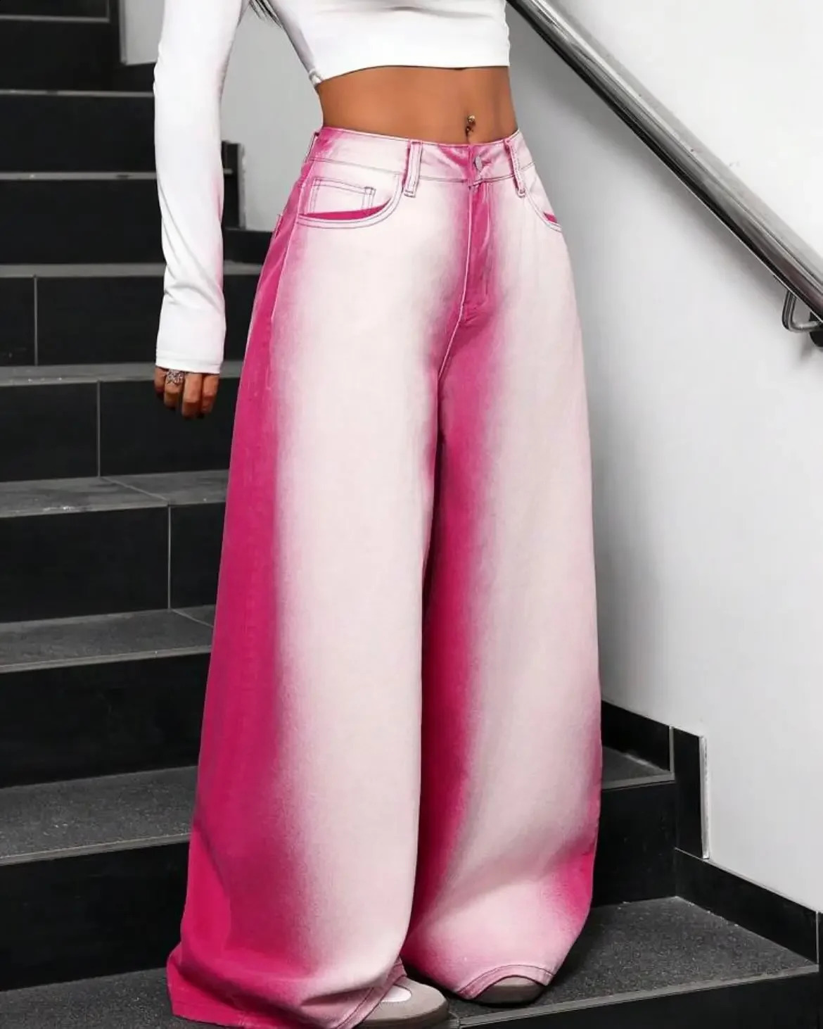 American Retro Color Block Tie Dye Gradient Jeans Straight Loose Washed Wide Leg Pants Casual Fashion Punk Streetwear Jeans 241223