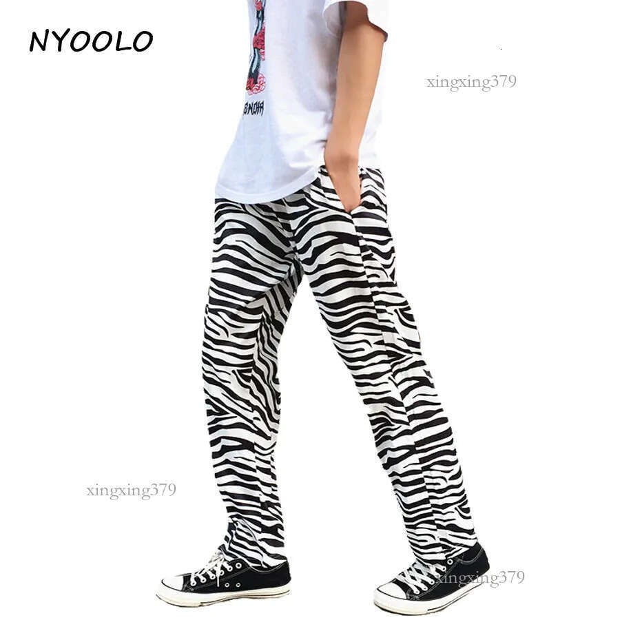 NYOOLO Vintage zebra striped paern Harajuku design elastic waist loose casual straight pants women/men hip-hop trousers