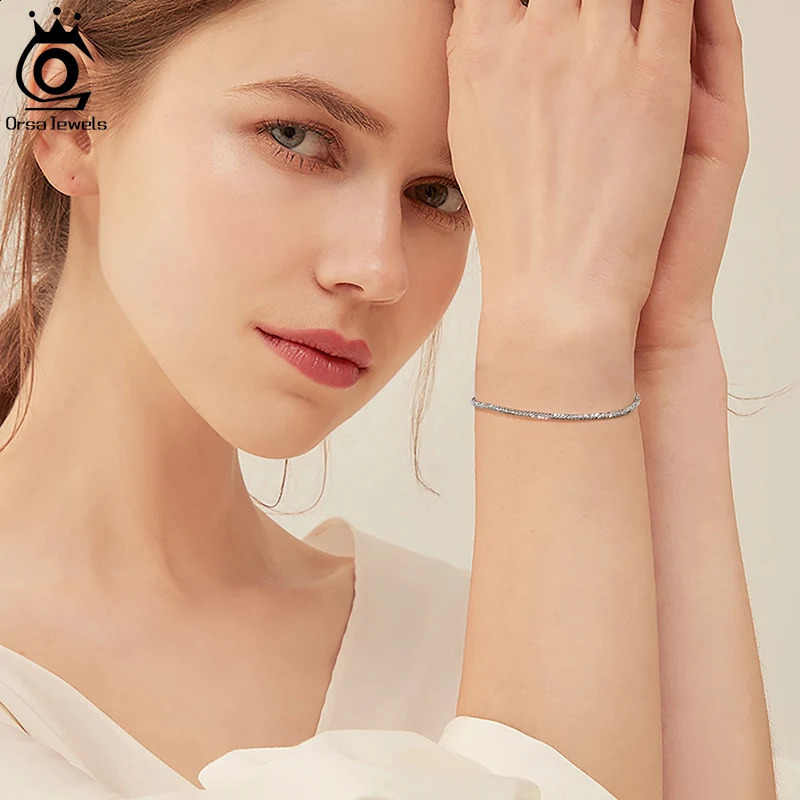 ORSA JEWELS 925 Sterling Silver Bracelet 1.8mm Dainty for Women Men Starlight Chain Bracelets on Hand Simple Jewelry SB111 241214