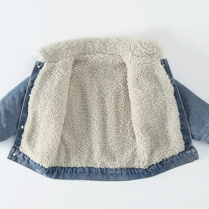 Winter Kids Fleece Denim Jacket Boys Thick Outerwear 0-7Y Young Children Casual Clothes Autumn Girl Long Sleeve Solid Coats 241223