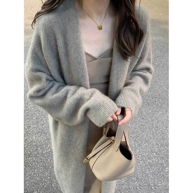 Smvp Autumn Winter Gray Streetwear Tops Coat Women Loose Keep Warm Knitted Cardigan Lady Solid Color Long Sleeve Cardigans 241220