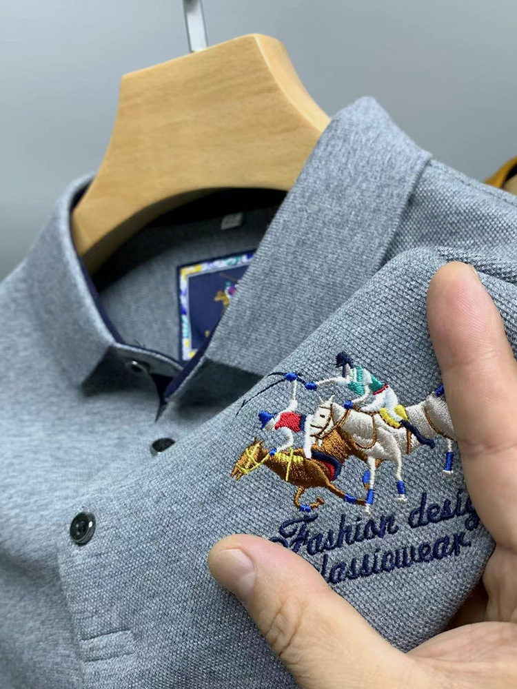 100pt Cotton Embroidery Long-sleeved T-shirt Men's Casual Lapel High-end POLO Shirt Sports Spring and Autumn Top Tshirt Ropa
