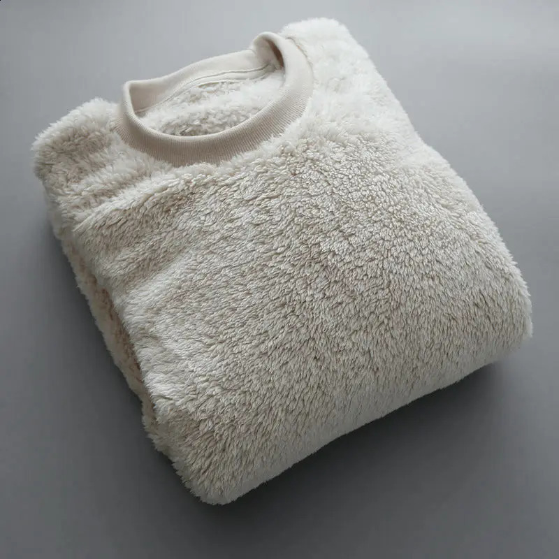 mens round neck pull up sweatshirt plain soft plush top double-sided coral velvet home textile outdoor sweatshirt 241223