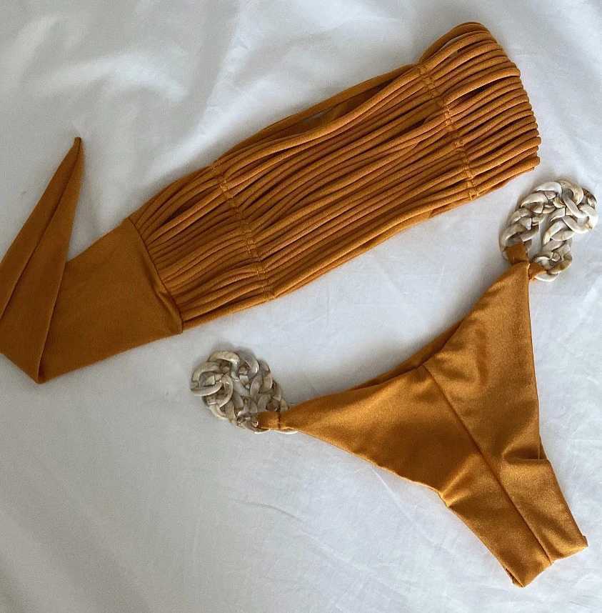 2024 New Bandage Stripe Brazilian Bikini Swimwear Womens Braided Rope Swimsuit Tube Top Female Sexy Mujer Beachwear SummerXJ241223