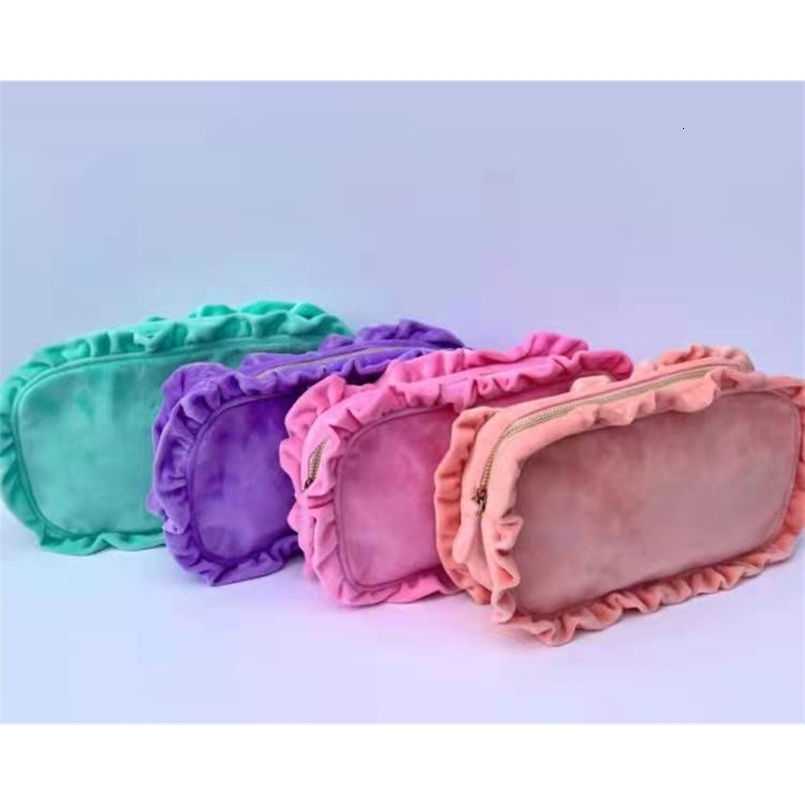 4-size Leaf Lace Makeup Bag Customized Pink Green Makeup Bag Travel Crystal Velvet 241223