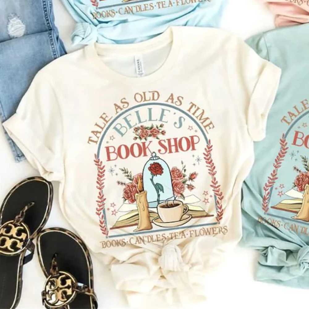 Retro Belles Book Shop Shirt Story Like Time Ancient Beauty and Beast Magic T Casual Y2K Top Daily Trend T-shirt W241223