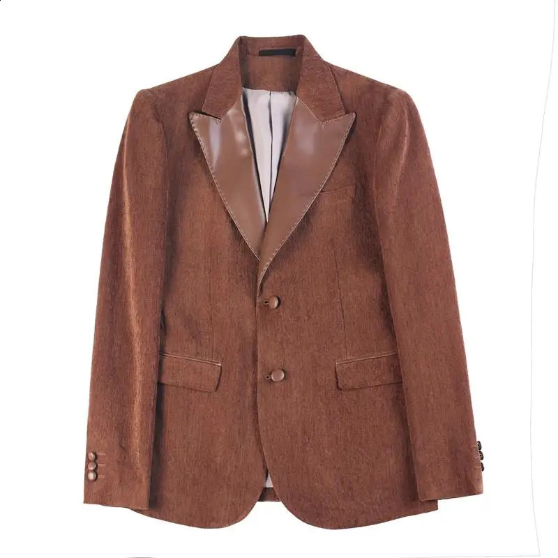 Men Blazer Jackets High Quality Korean Clothing Fashion PU Leather Spliced Collar Blazers Mens Slim Fit Business Coats 241220