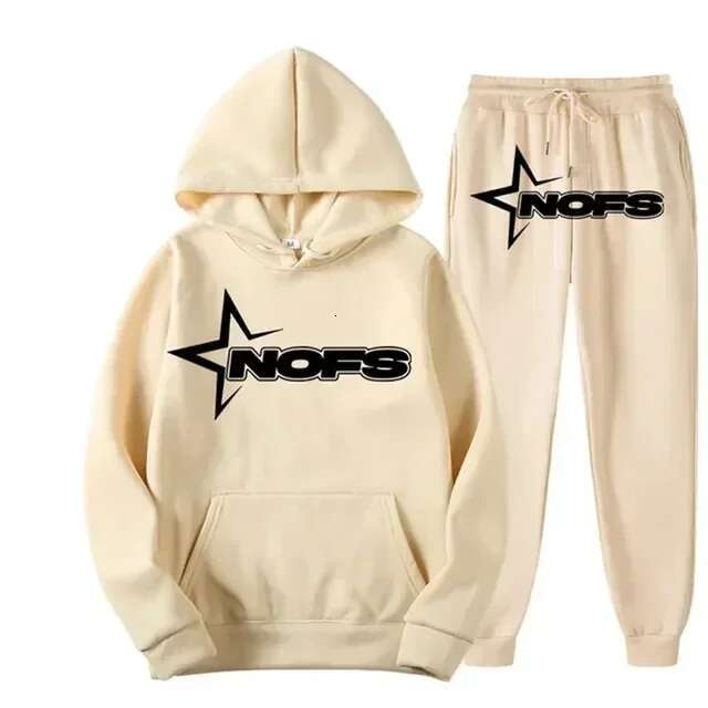 Men's Wear Loose Fitting Suit Trendy Pocket Hoodie And Sweatpants 2 Piece Set For Man Casual Letter Printed Outfits Elastic Waist Pants Suit