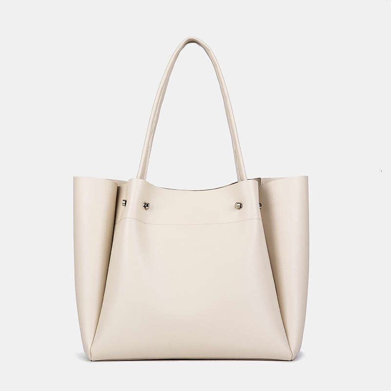 New Women's With Large Capacity Soft Leather Shopping Bucket Bag, One Shoulder Hand-Held Commuting Tote Bag
