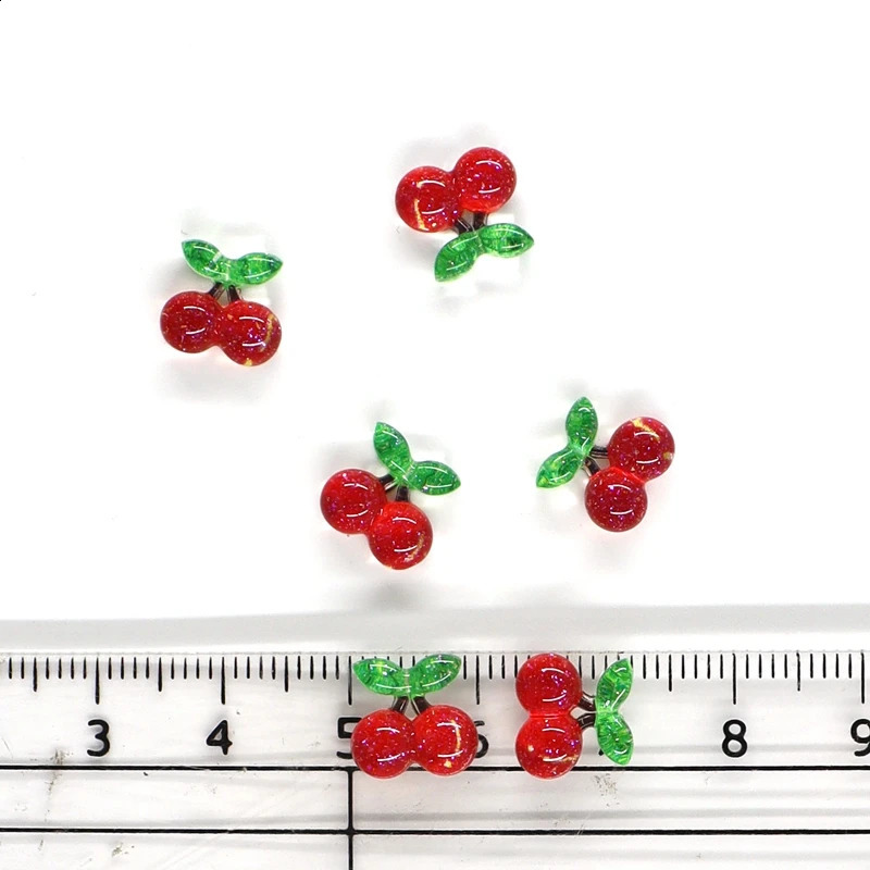 50Pcs Summer Kawaii 9mm Resin Mini Cherry Fruit Cabochon Ornament Jewelry Charms Nail Art Decoration Flatback Manicure Parts 241223
