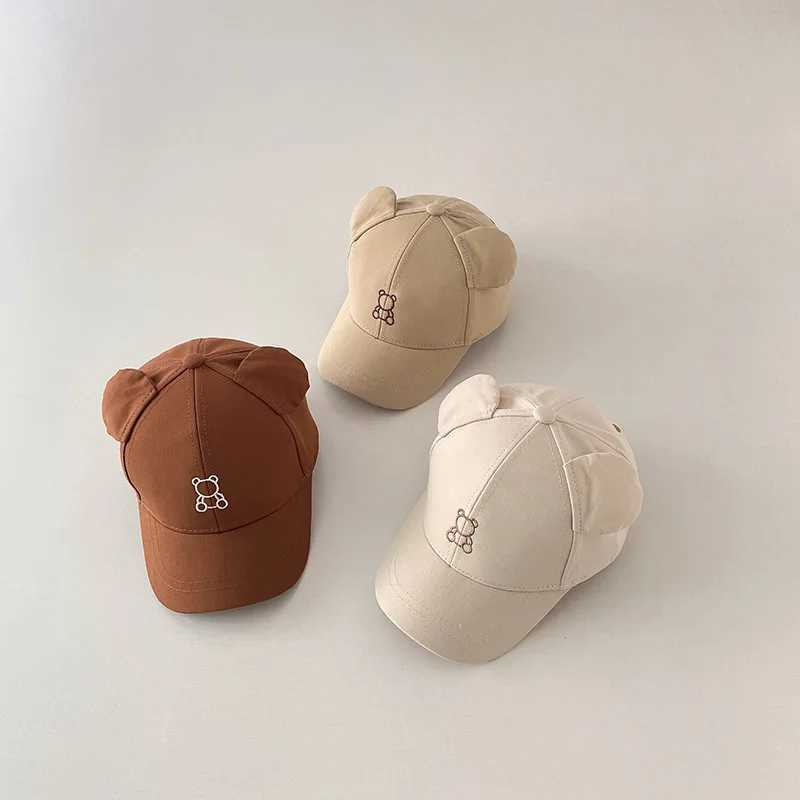 Caps Hats Cartoon Bear Baby Baseball Hat Cute solid color childrens sun hat with ears summer adjustable baseball cap H241223QID3