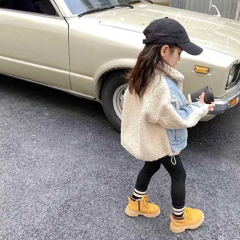 Girls Jacket Fleece Denim Thickness Kids Coats Children Outerwear Autumn Spring 23-A19 241223