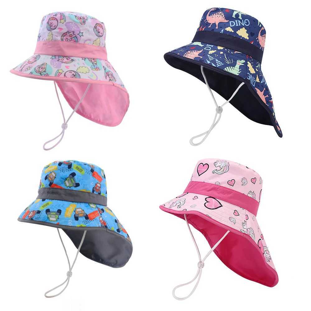 Caps Hats New Spring and Summer Baby Bucket for Boys Girls Cartoon Childrens Beach Shawl Wide Brim UV Protective H241223