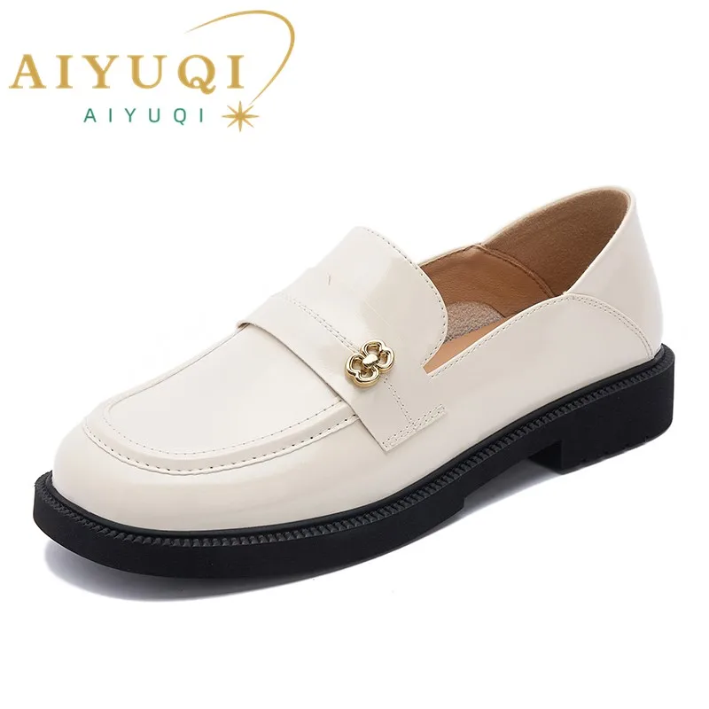 AIYUQI Women Loafers Genuine Leather Spring British Style Ladies Shoes Slip-on Soft Sole Non-slip Women's Shoes