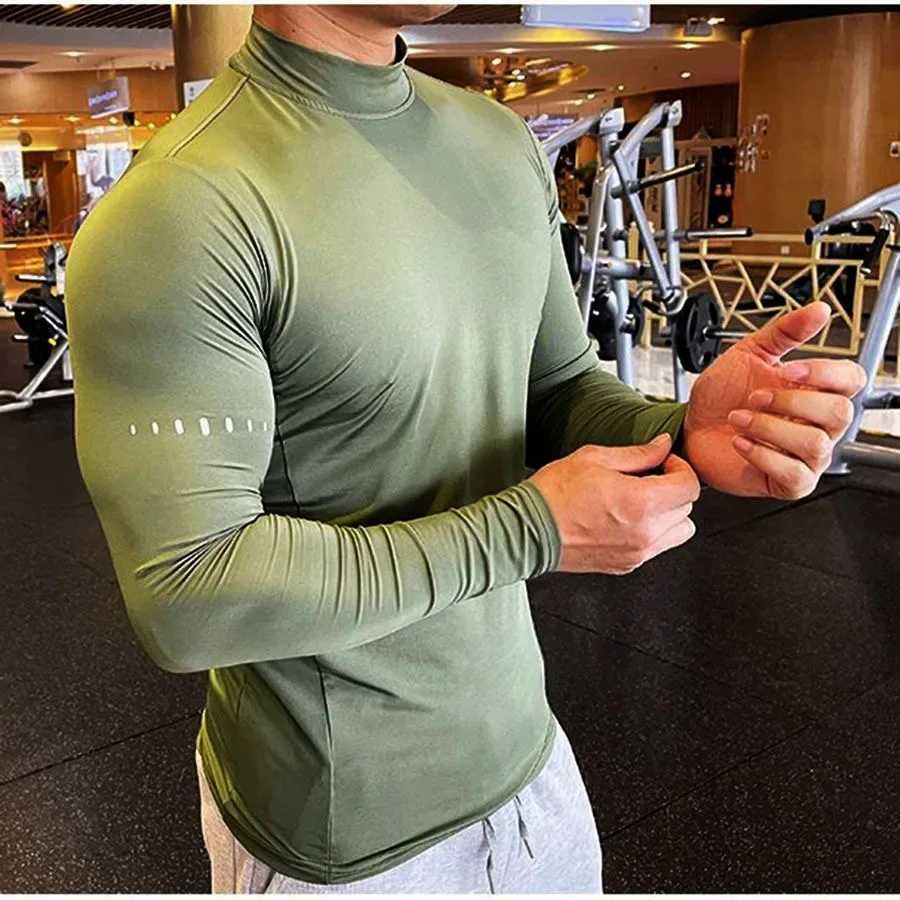 High Quality Gym T-shirt Mens Long Sleeve Compression Shirt Fast Drying Training Top Mens Muscle Exercise Running Clothes T241223