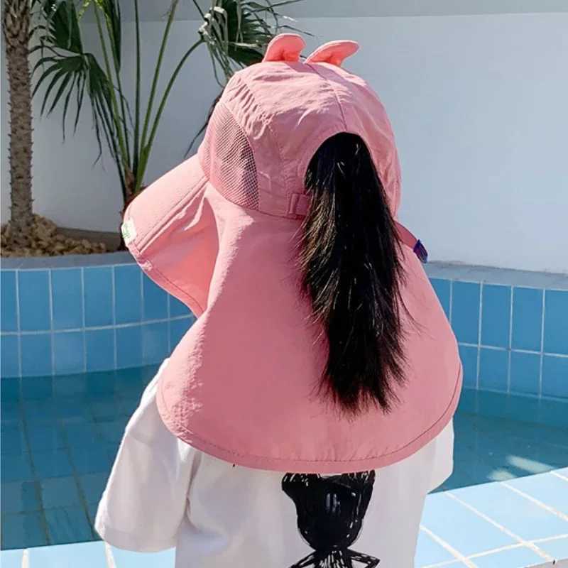 Caps Hats Childrens sun hat summer childrens outdoor collar earmuffs UV protection beach boys and girls travel flip cover H24122326IV