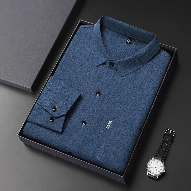 Mens Business Casual Long Sleeved Printed Shirt with Wrinkle Resistance No Ironing Comfortable All Season Versatile Top 241223
