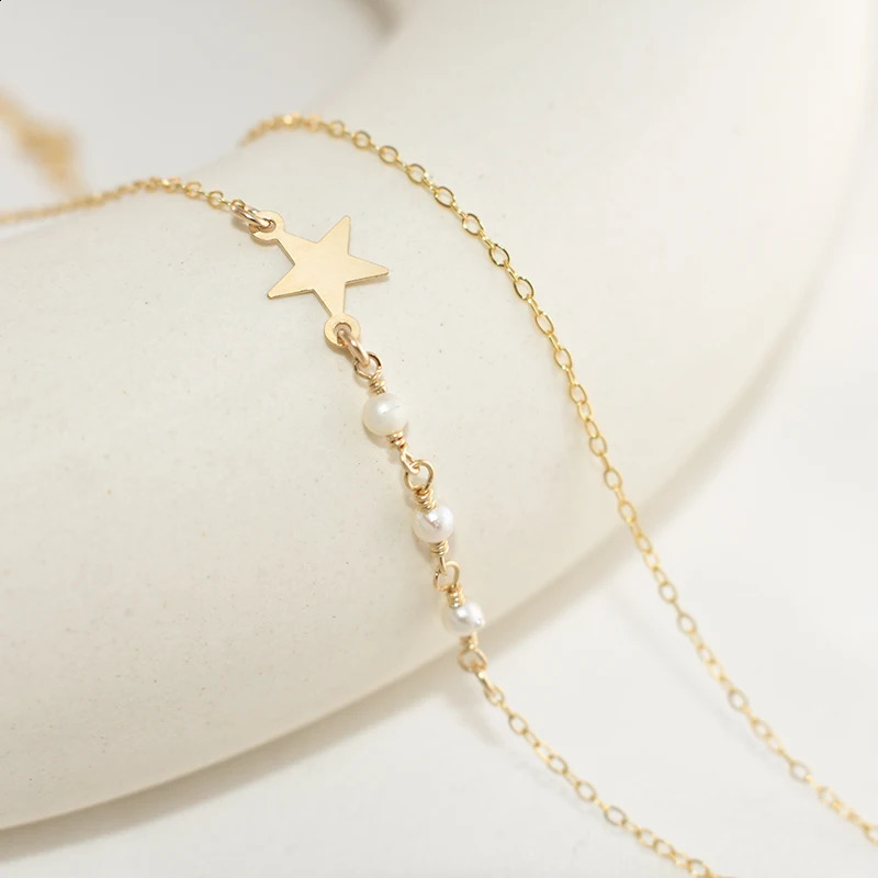 14K Gold Filled Natural Pearl Necklace Choker Handmade Pendants Collier Femme Kolye Boho Jewelry for Women Star Pendant Necklace 241220