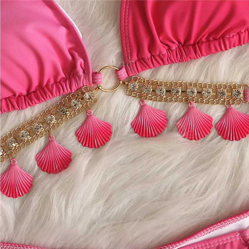 Pink Sexy Bikinis 2025 Swimsuit With Rhinestones Women Swimwear Female Push Up Bikini Beach Swim Wear Bathing Suits Pool BatherXJ241223