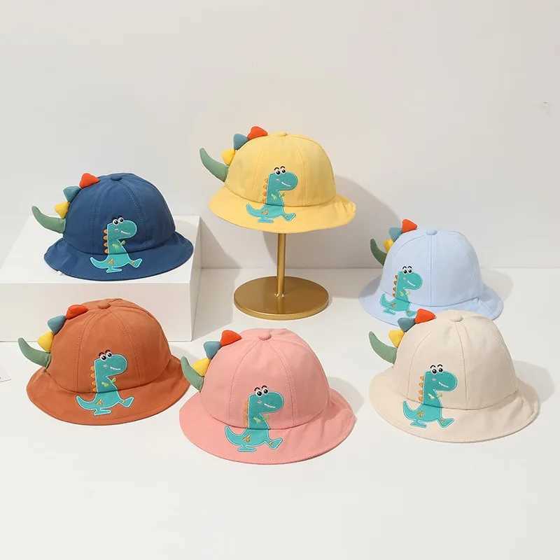 Caps Hats Cartoon dinosaur baby fisherman hat Korean spring and summer childrens outdoor sun hat boys and girls casual cute childrens bucket hat H2412