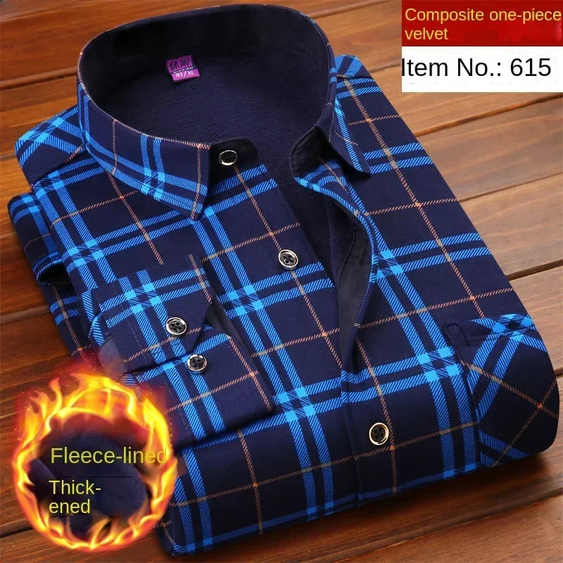 Autumn and Winter Mens Fashion Casual Plaid Long-Sleeved Shirt Mens Plus Fleece Thickened Warm High-Quality Shirt 241223