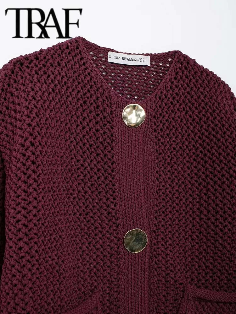 TRAF Autumn Winter Knitted Cardigans For Women Casual Button Long Sleeve Female Sweater 2024 Fashion Loose Lady Coat 241220