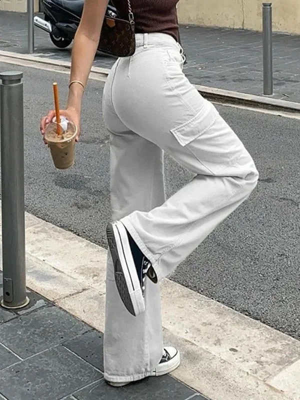 Adjustable Straight Fit Cargo Pants Drop 6 Pockets Baggy Pants Thick Leg Pant Fat Leg Pants for Women Streetwear Fashion 241223