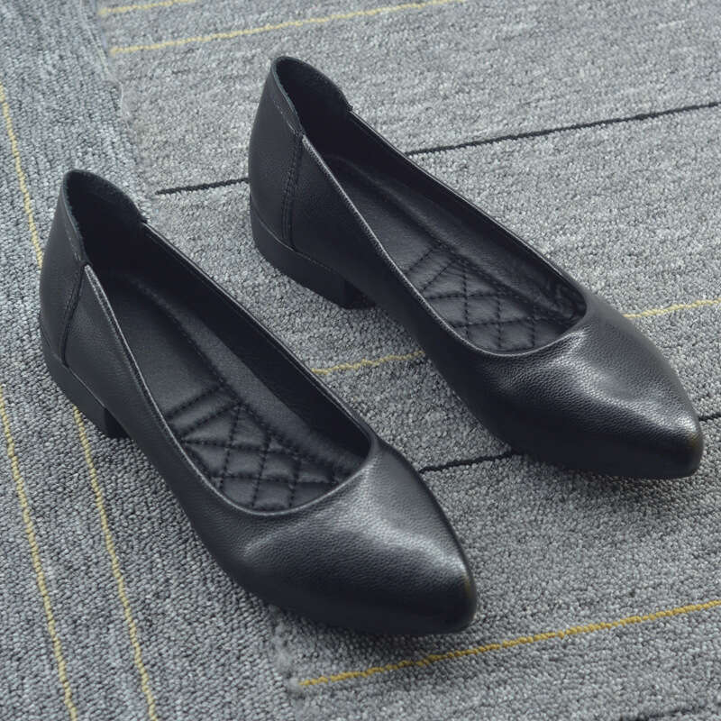 Summer Breathable Flight Attendant Women' Black Leather Hoe, Flat Bottomed, Work For A Long Time Without Getting Tired Tanding, Oft Oled Profeion
