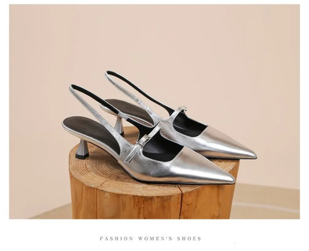 2024 Summer Womens Sandals French High Heels Pointed Toe Temperament Baotou OneBuckle Back Empty 241213