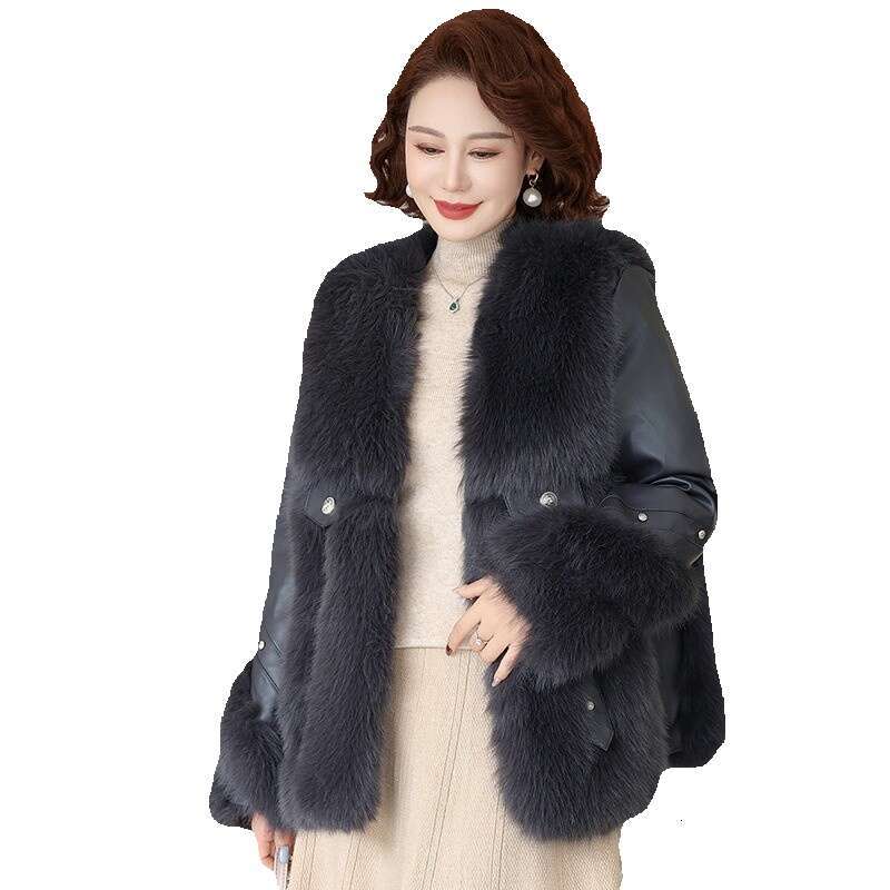 Moms outfit with thick mink imitation coat middle-aged outfit womens autumn and winter fur one-piece cotton coat