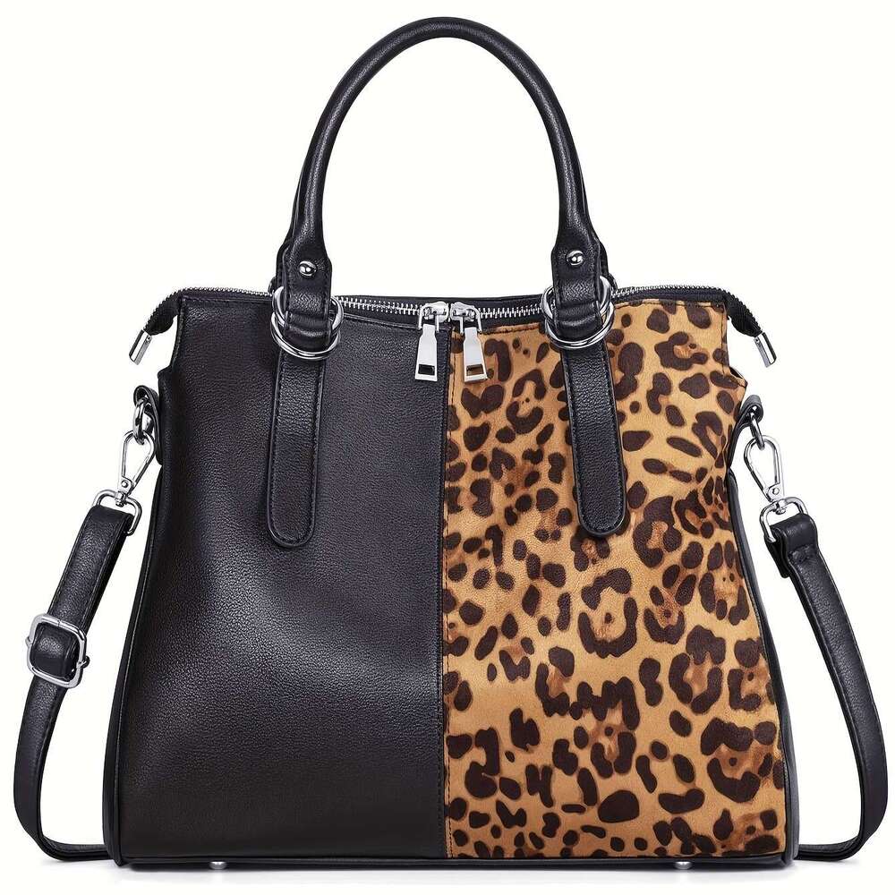 Vintage Chic Leopard Crocodile Pattern Tote Bag Stylish Shoulder Crossbody Handbag with Fashion ing, Retro Design, and Spacious Interior - Perfect for