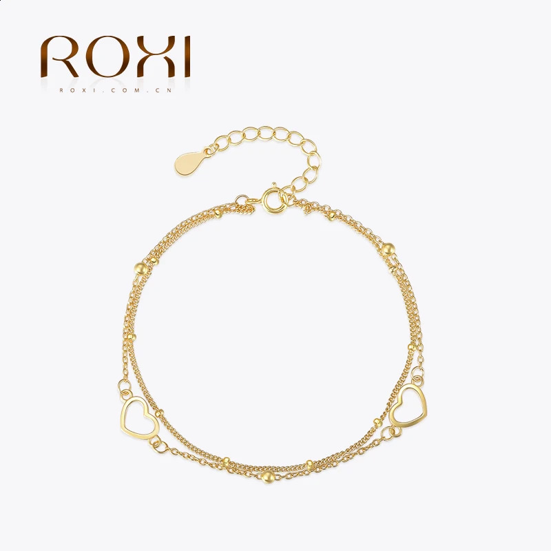 ROXI 925 Sterling Silver Adjustment Bracelets For Women Double Layered Love Heart-shaped Hand Chain Couple Bracelet Pulseras 241220