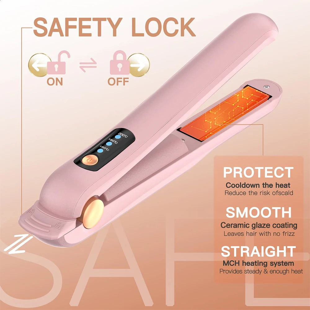 Cordless Hair Straightener and Curler Portable Flat Iron Fast Heating Hair Straightener for Women 3 Temp Settings 241223