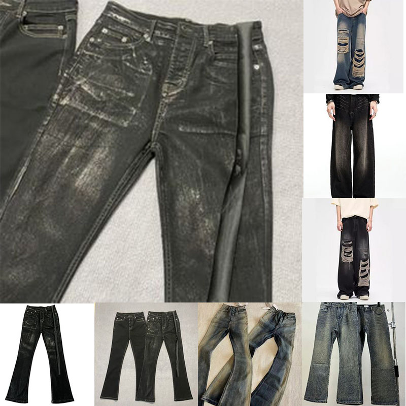 Designer Men's Jeans Black Flare Pants Men Clothing High Street Retro Baggy Harajuku Style Trend Streetwear Casual Trousers