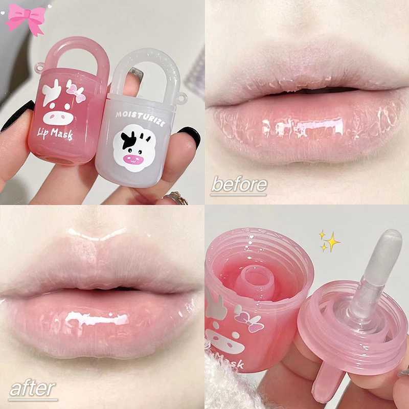 Clear Lip Jelly Cute Bucket Lip Balm Moisturizing Glass Lip Glaze NoSticky Sexy Gloss Oil Korean Fashion Makeups Lips Care CreamXJ241223