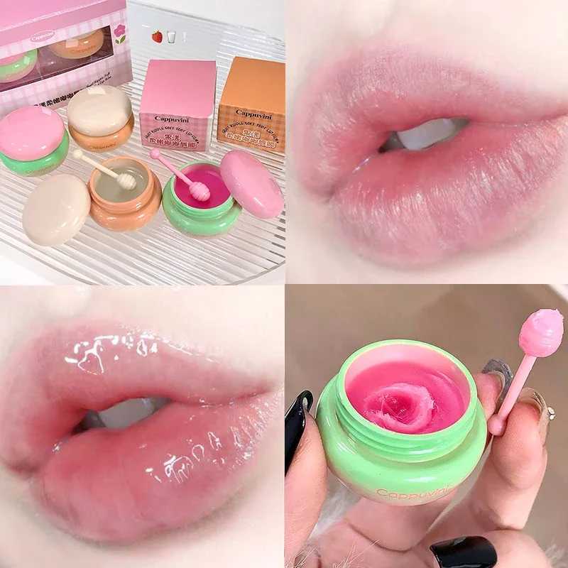 Cappuvini 1/2Pcs Fruit Lip Mask Moisturizing Hydrating Non-Sticky Clear Strawberry Solid Lip Balm Jelly Gloss Makeup Lips CareXJ241223
