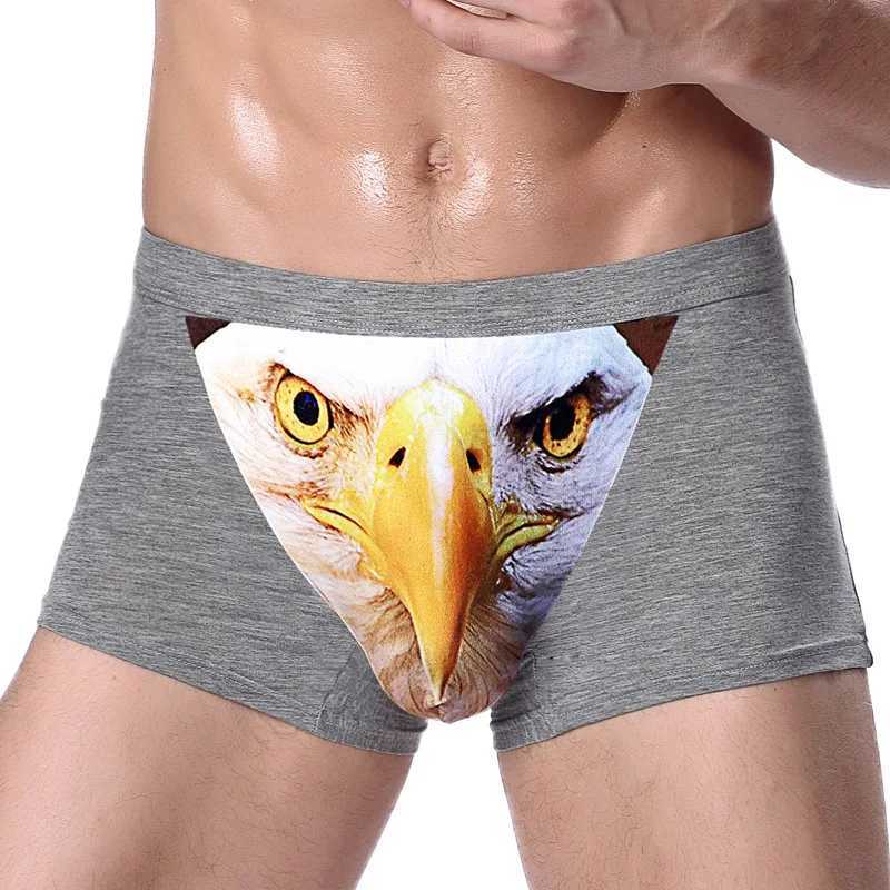 Mens unique 3D printed wolf eagle head flat corner pants mid waist boxing shorts breathable knitted molded fabric W241223