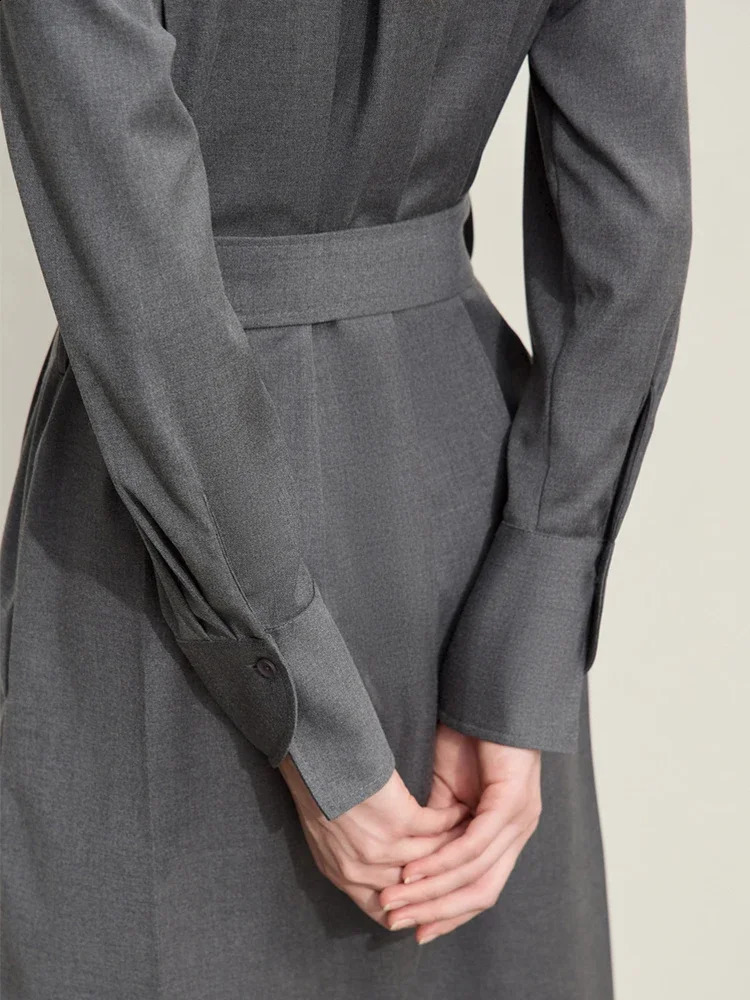 Amii Minimalism Shirt Dress For Women Autumn Military Style With Belt Tie Retro Fashion Long Womens Dresses 12443073 241218
