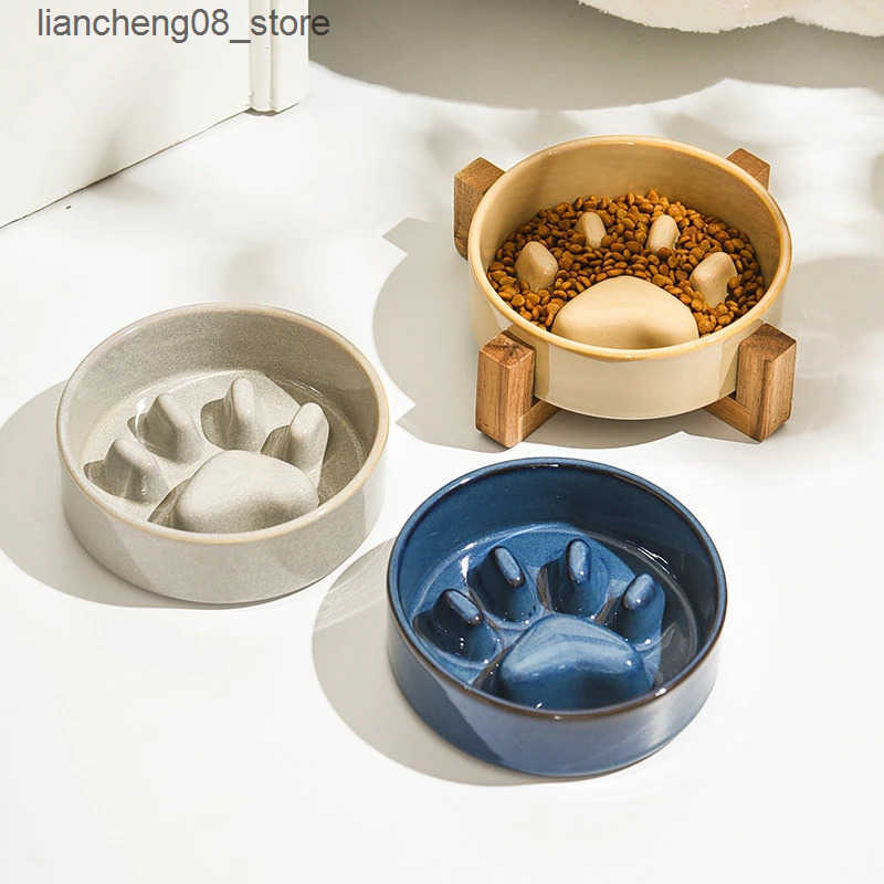 Dog Bowls Dishes New Slow Food Bowl Ceramic Food Bowl for Dogs and Cats Slow Food Bowl Pet Supplies Anti Knock Anti Choke Feeder Dog Accessories L2409