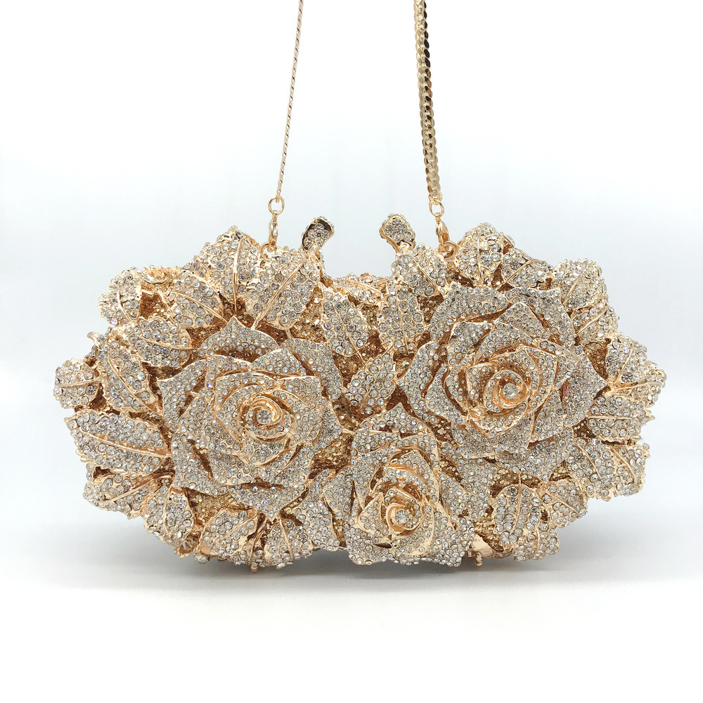 Golden Sier Color Stones Money Clutch Women Crystal Clutches Bridal Handbags Wedding Party Tail Minaudiere Bag Purse