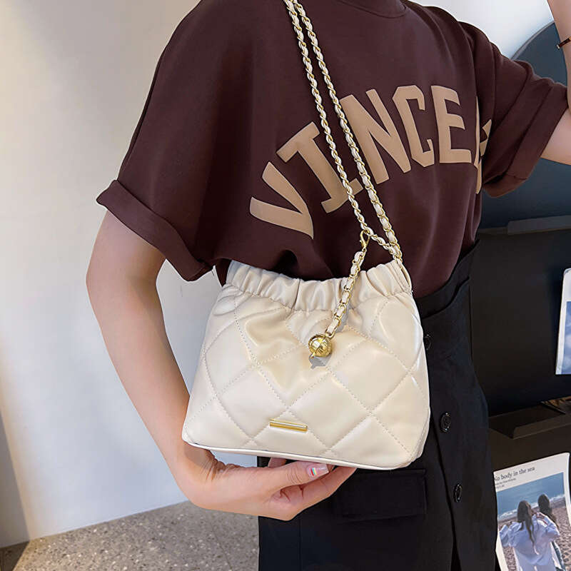 Korean Version Fashionable And Popular Armpit For Women's Summer New Style Dia Grid Trendy Chain Texture Single Shoulder Bucket Bag