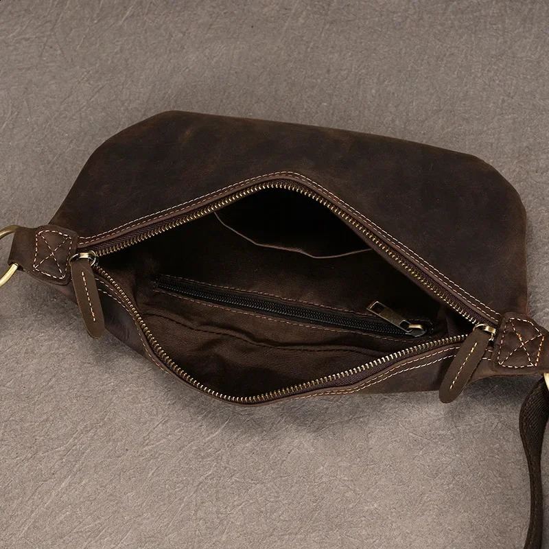 Real Leather Wait Bag Summer Outdoor Walking Bag Portable Waist Packs Crazy horse leather male fanny pack sling bag chest bag 241223